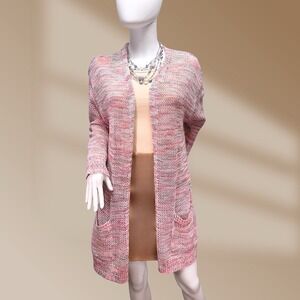 Hooked Up Women's Open Knit Pink Open Front Cardigan with Pockets Sz Large NWOT
